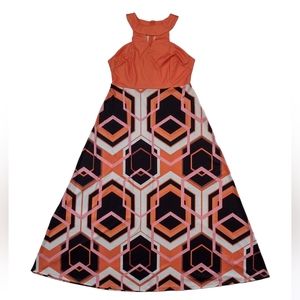 Geometric Print Halter Maxi Dress